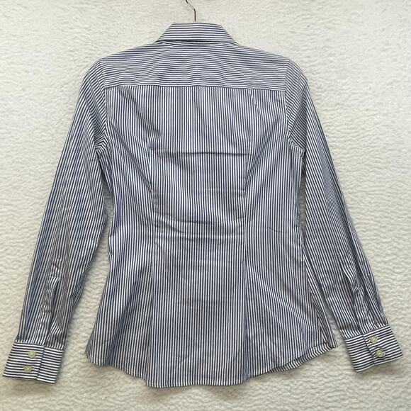 Banana Republic Shirt Womens 0 Blue Non Iron Button Down Long Sleeve Striped - Picture 2 of 10